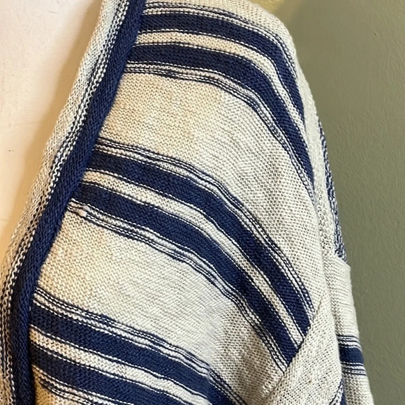 Pure Jill cotton striped blue white open front longline cardigan size medium - Picture 6 of 16